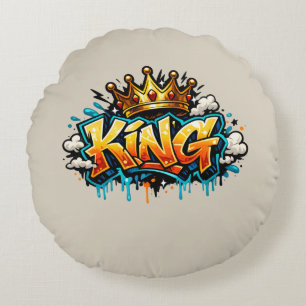 Crowned Street King Graffiti Round Cushion