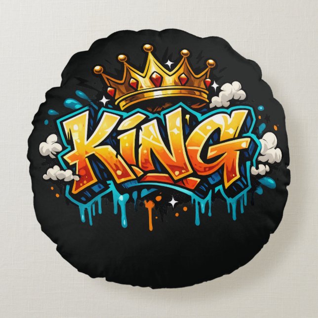 Crowned Street King Graffiti Round Cushion (Front)