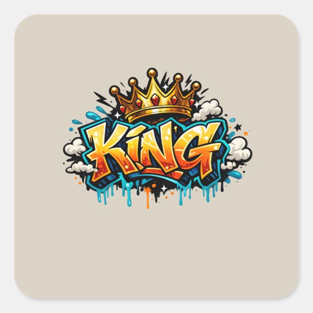 Crowned Street King Graffiti Square Sticker (Front)