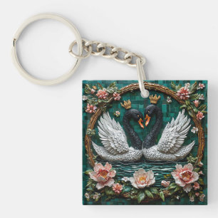 🦢 Crowned Swans Design For Romantic Nature Gift Key Ring