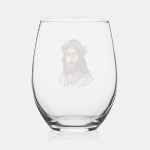 Crowned Thorns Jesus Vintage Etching Shirt Stemless Wine Glass