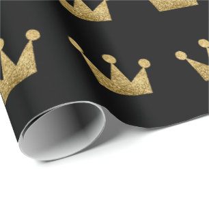 Crowns Glitter Black Gold Graduation VIP Wrapping Paper