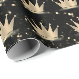 Crowns Glitter Black Sparkly Gold Graduation Lux Wrapping Paper