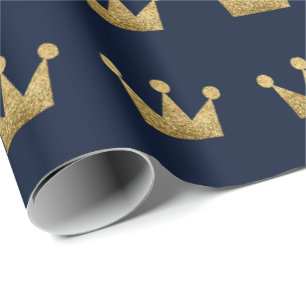 Crowns Glitter Gold Graduation Lux Blue Navy Wrapping Paper