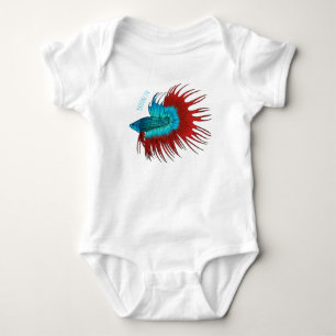 Crowntail betta fish cartoon illustration baby bodysuit