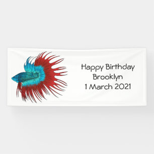 Crowntail betta fish cartoon illustration banner