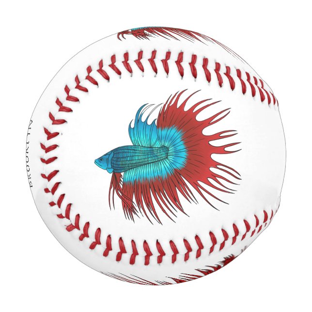 Crowntail betta fish cartoon illustration baseball (Front Left)
