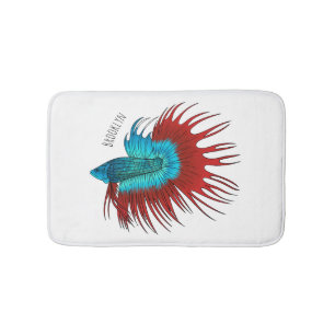 Crowntail betta fish cartoon illustration bath mat