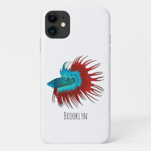 Crowntail betta fish cartoon illustration iPhone 11 case