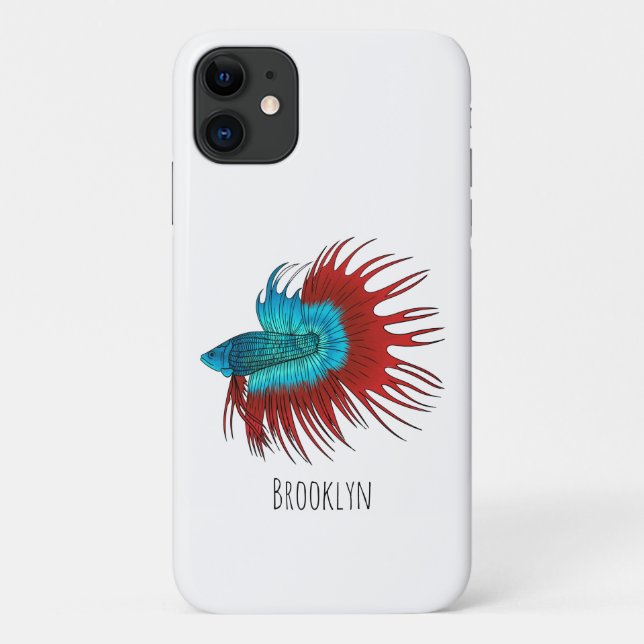 Crowntail betta fish cartoon illustration Case-Mate iPhone case (Back)