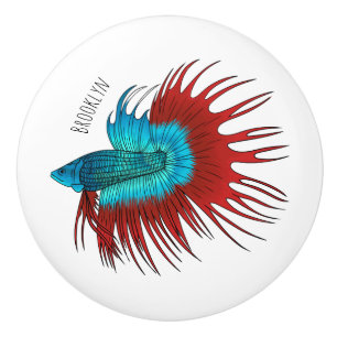 Crowntail betta fish cartoon illustration ceramic knob