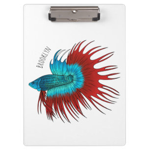 Crowntail betta fish cartoon illustration clipboard