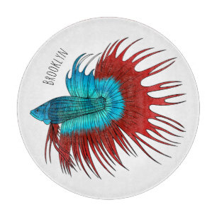 Crowntail betta fish cartoon illustration cutting board