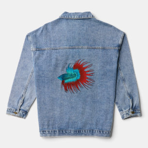 Crowntail betta fish cartoon illustration denim jacket