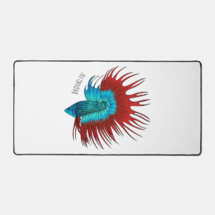 Crowntail betta fish cartoon illustration desk mat