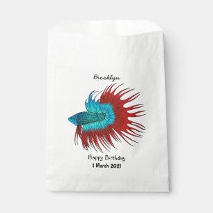 Crowntail betta fish cartoon illustration favour bag