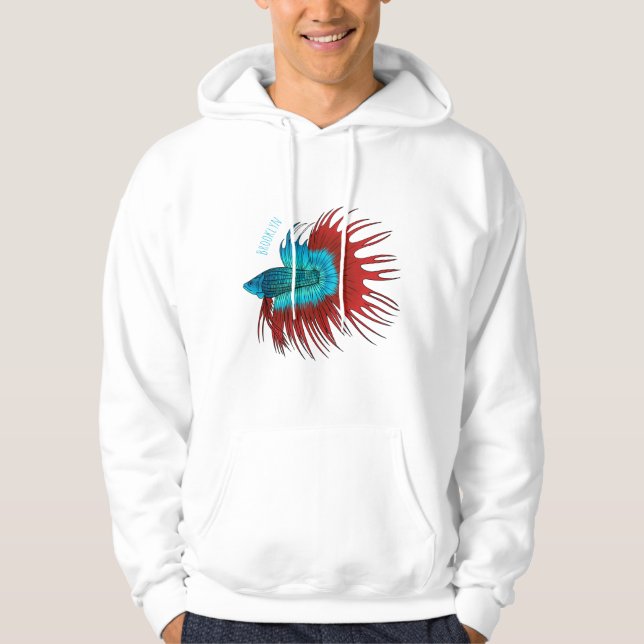 Crowntail betta fish cartoon illustration hoodie (Front)