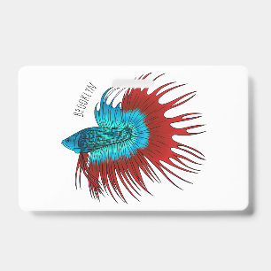 Crowntail betta fish cartoon illustration ID badge