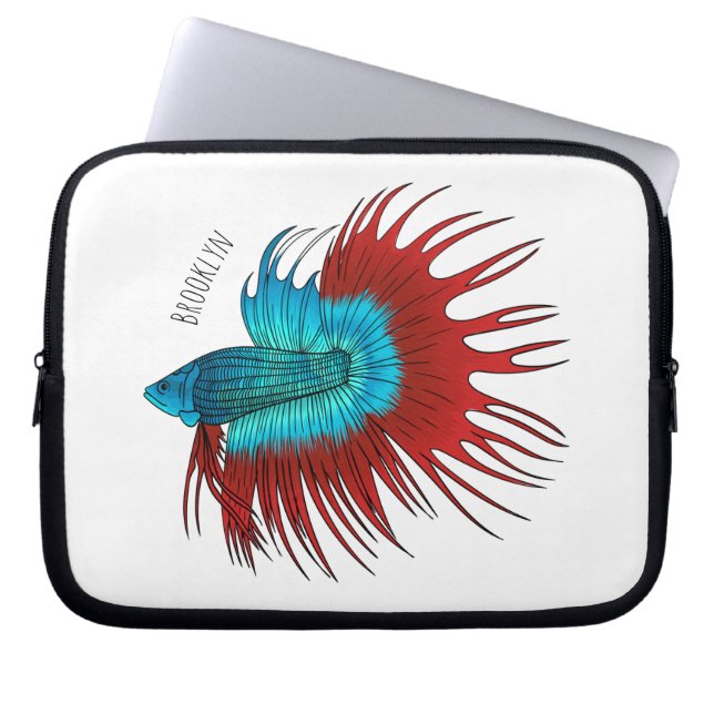 Crowntail betta fish cartoon illustration laptop sleeve (Front)