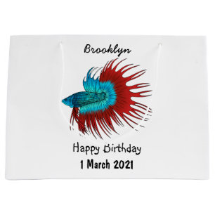 Crowntail betta fish cartoon illustration large gift bag