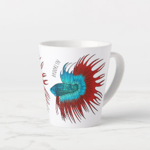 Crowntail betta fish cartoon illustration latte mug
