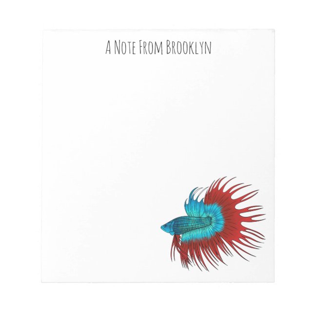 Crowntail betta fish cartoon illustration notepad (Front)
