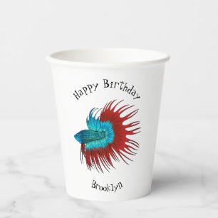 Crowntail betta fish cartoon illustration paper cups