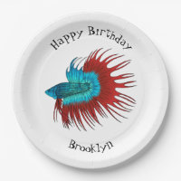 Crowntail betta fish cartoon illustration