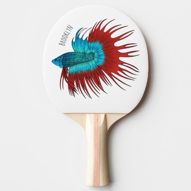 Crowntail betta fish cartoon illustration ping pong paddle (Front)