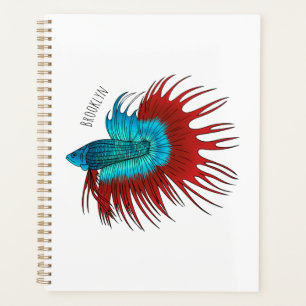 Crowntail betta fish cartoon illustration planner