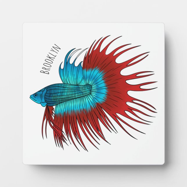 Crowntail betta fish cartoon illustration plaque (Front)