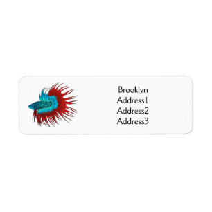 Crowntail betta fish cartoon illustration return address label