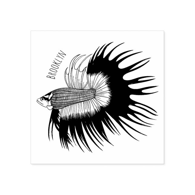 Crowntail betta fish cartoon illustration rubber stamp (Imprint)