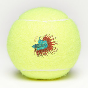 Crowntail betta fish cartoon illustration tennis balls