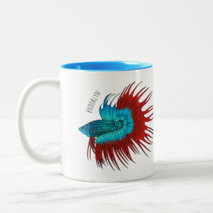 Crowntail betta fish cartoon illustration Two-Tone coffee mug