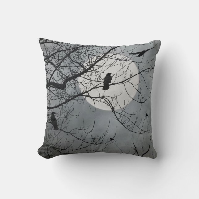 Crows And The Moon In The Sky Cushion (Front)