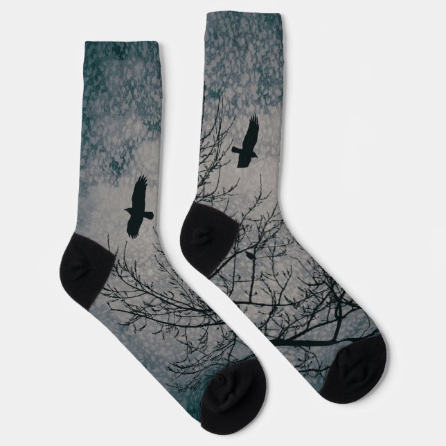 Crows and Trees Silhouette Gothic Grunge Landscape Socks (Right)