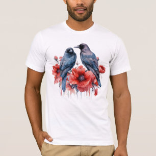 Crows Bird Crow Lover Flower  T-Shirt