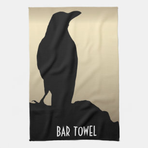 Crows, Black Bird Raven Bar Towel Gold