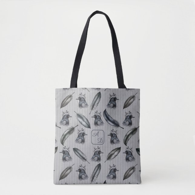 Crows Crows Raben feathers with initials Tote Bag (Front)