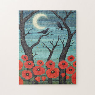crows, fireflies, and poppies in the moonlight jigsaw puzzle