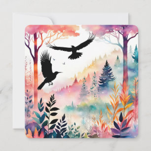Crows in a Peaceful Colourful Forest