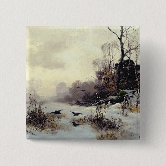 Crows in a Winter Landscape, 1907 15 Cm Square Badge (Front)