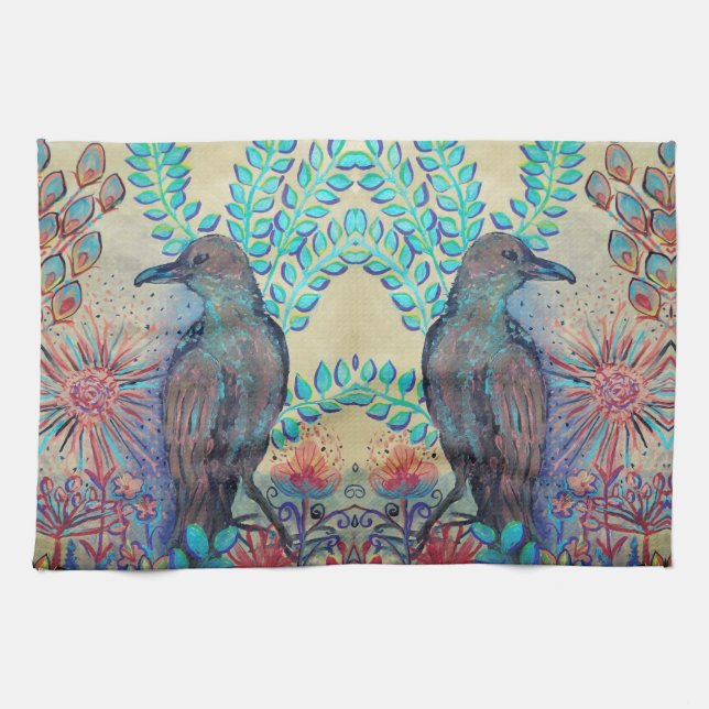 crows in the garden tea towel (Horizontal)