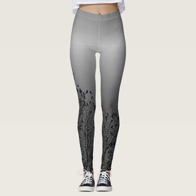 Crows in Trees in Charcoal Leggings (Front)