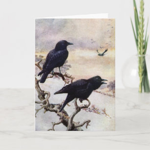 Crows in Winter Vintage Illustration Card