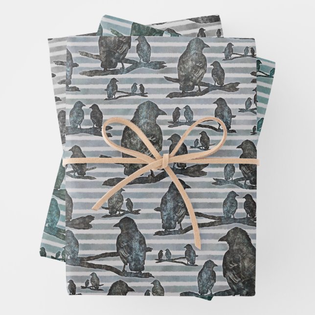 Crows Raben Crows on Axis Wrapping Paper Sheet (In situ)