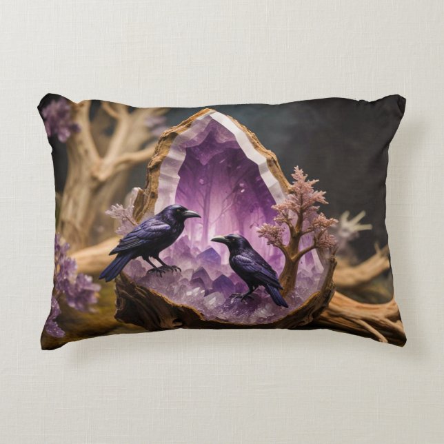Crows Ravens Amethyst Crystal Fantasy  Decorative Cushion (Front)