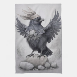 Crows Rock! Poster Krähe ausgebreitete Flügel Tea Towel