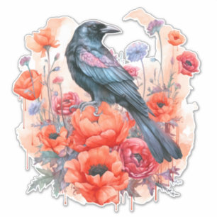 Crows with poppy sticker